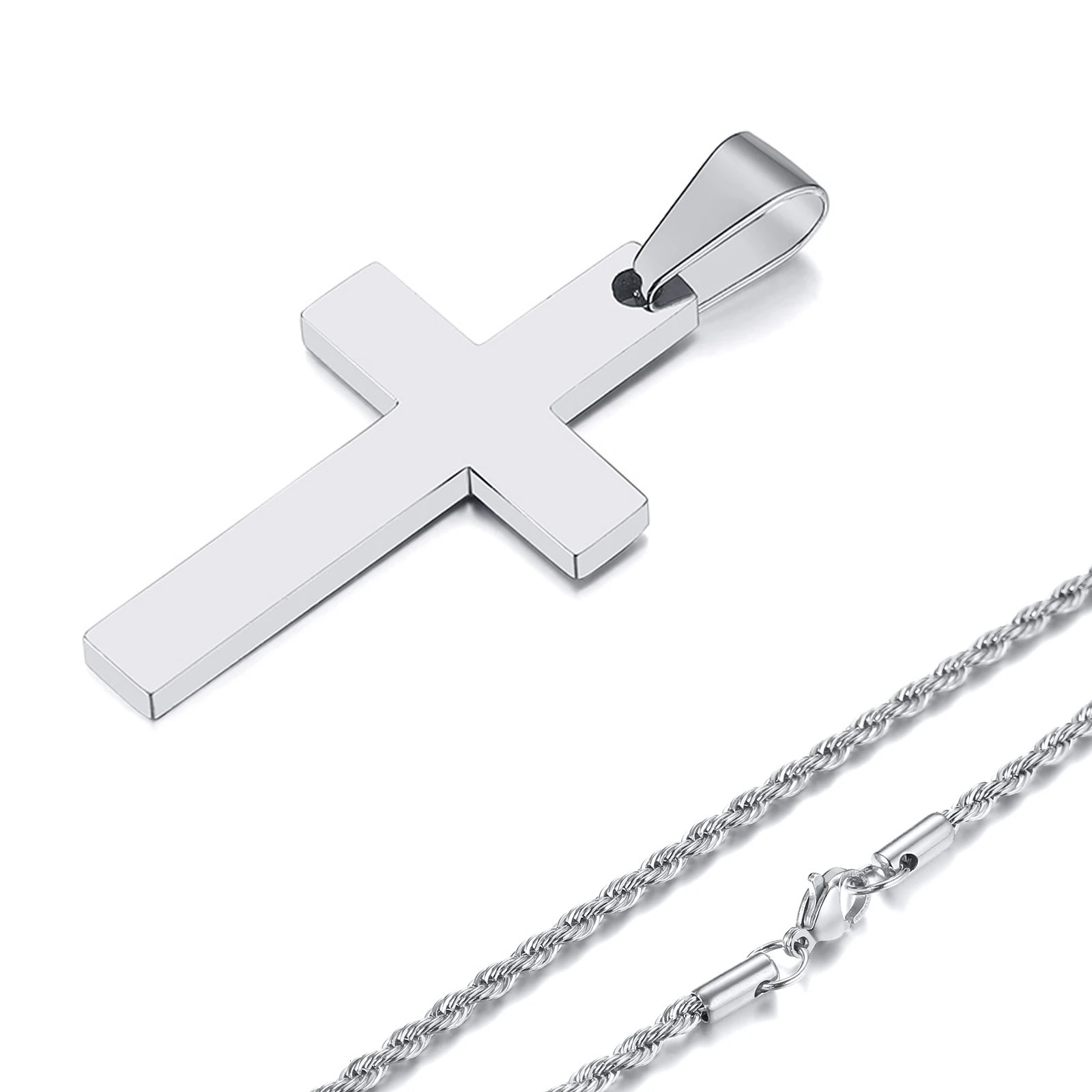 Waterproof Cross Necklaces for Men Male Gifts Jewelry Anti Allergy Stainless Steel Plain Pendant with Rope Chain 260128