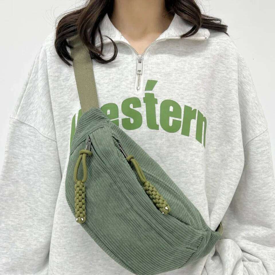 Women Large Capacity Corduroy Fanny Pack Street Style Chest Fashion Shoulder Crossbody Bags Casual Waist Belt Bag