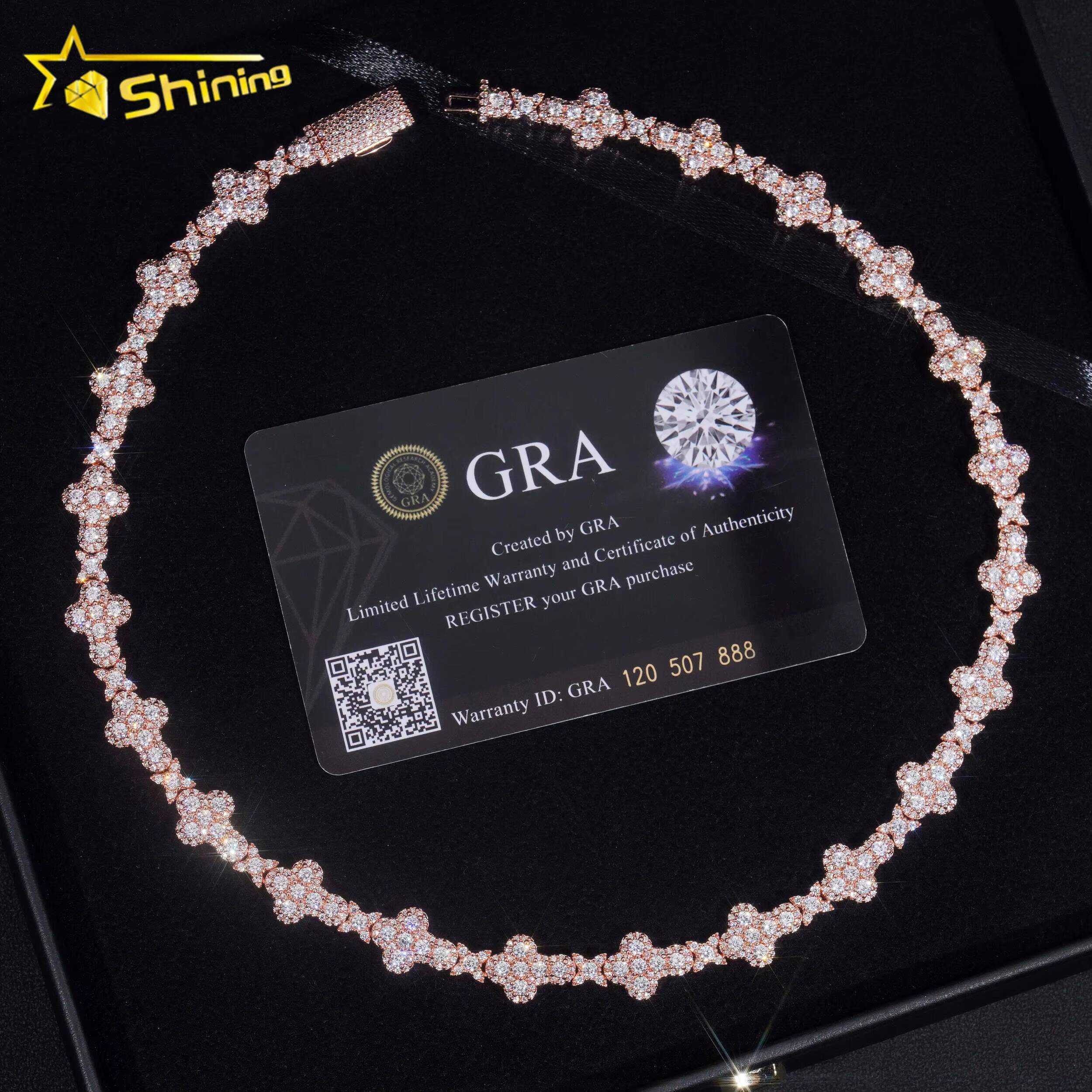 Mens Necklace Fashion Rose Gold Plated 13mm 925 Sterling Silver Vvs Moissanite Diamond Iced Out Star Cross Link Necklace