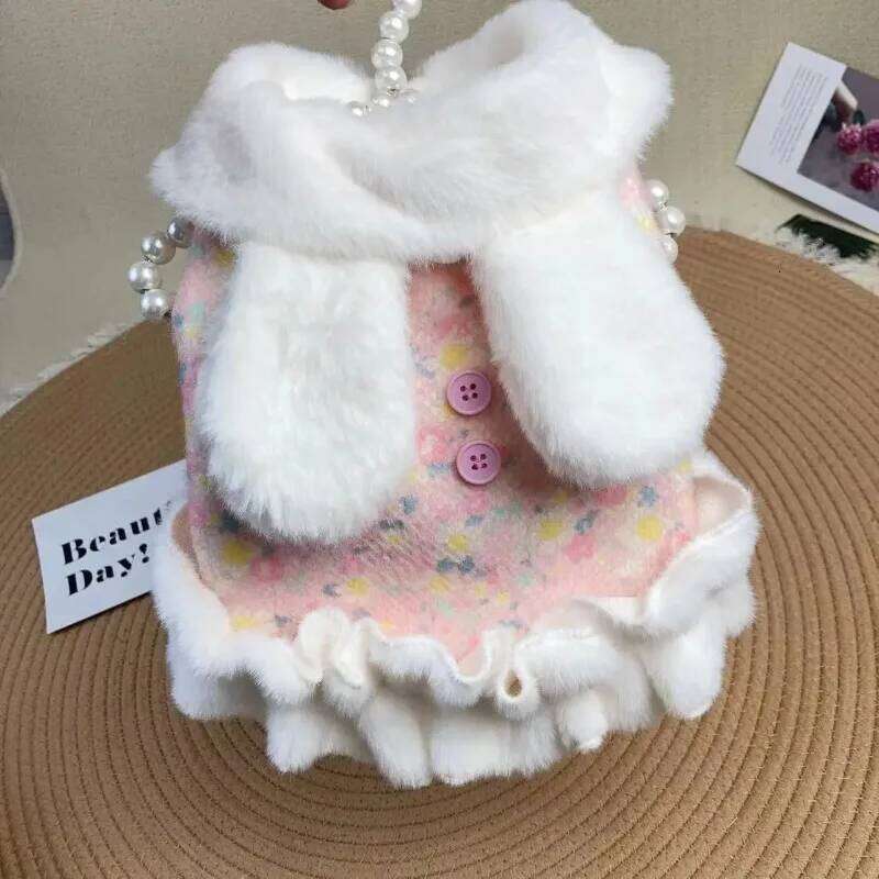 Winter Plush Clothing Rabbit Ear Dress Two Leg Cute Than Bear Teddy Warm Clothes Puppy Coat Pet clothes H260130