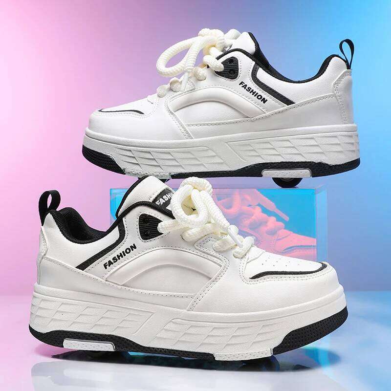 Children Roller Skating Four Wear Resistant Fashion Leather Breathe Sports Entertainment Wheel Shoes for Kids Y260128