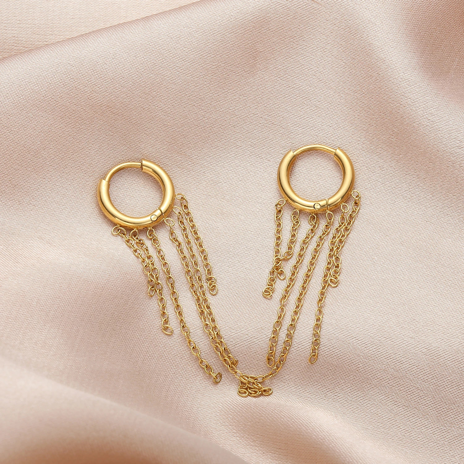 Womens Tassel Hoop Earrings Stainless Steel Huggie Dangle Chain Earrings 260126