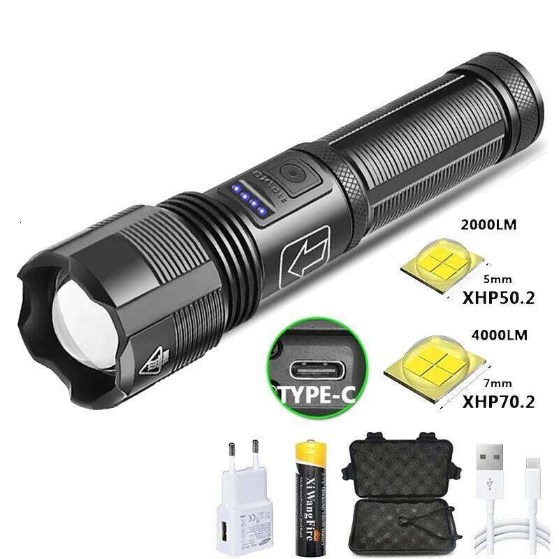 Portable 4 Core Led Flashlight Aluminum Alloy XHP70.2 XHP50.2 Usb Rechargeable Zoomable Lantern 18650 AAA Battery Hunting Torch H260131