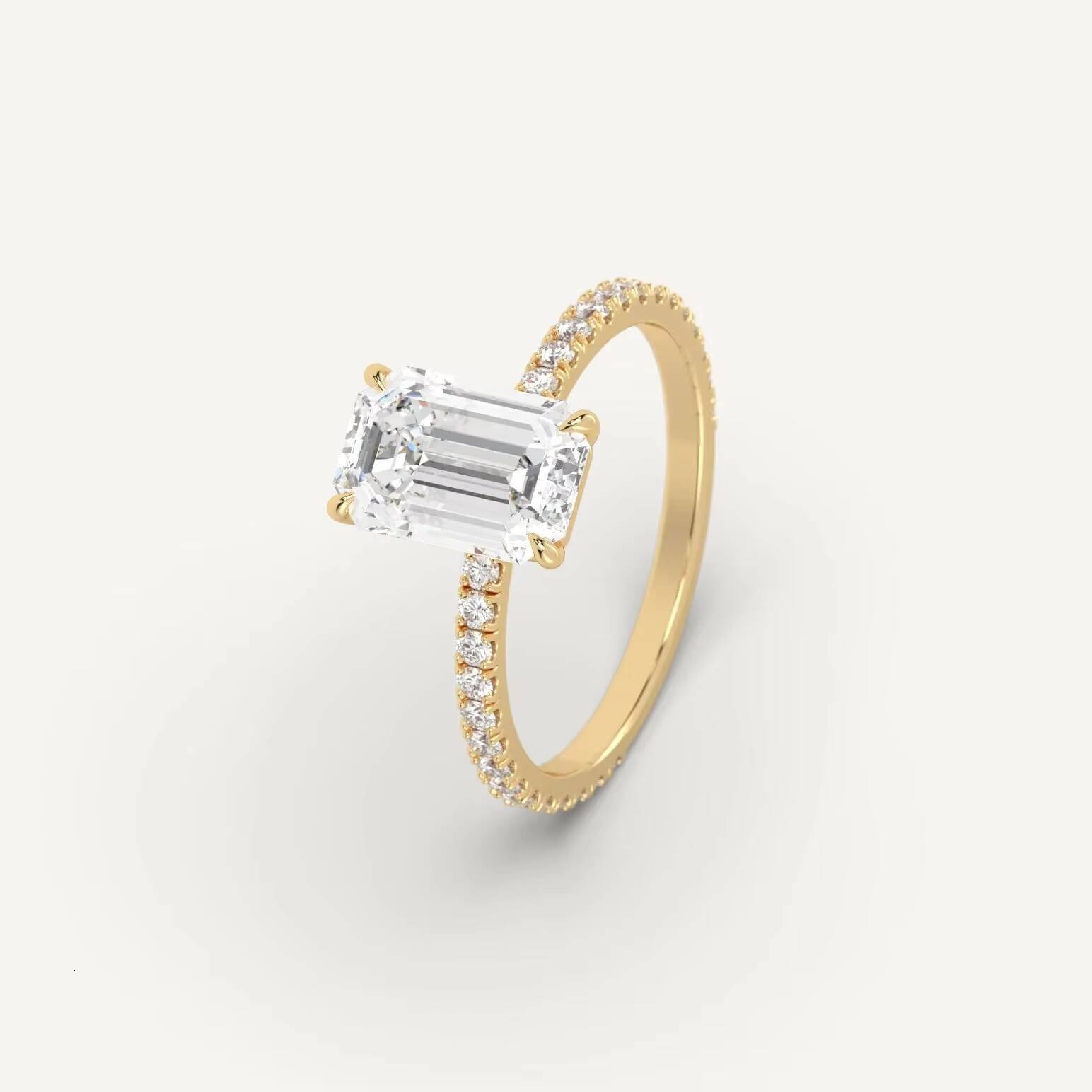 IGI Certified 1CT D VVS2 Emerald Cut Lab Grown Diamond Engagement Ring With Pave Set Side Stones 14K Gold Diamond Ring