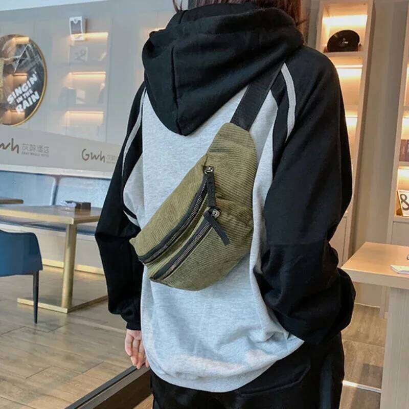 Corduroy Chest Fanny Crossbody Bags Sport Half Moon Belt Bag Fashion Phone Waist Pack for Women