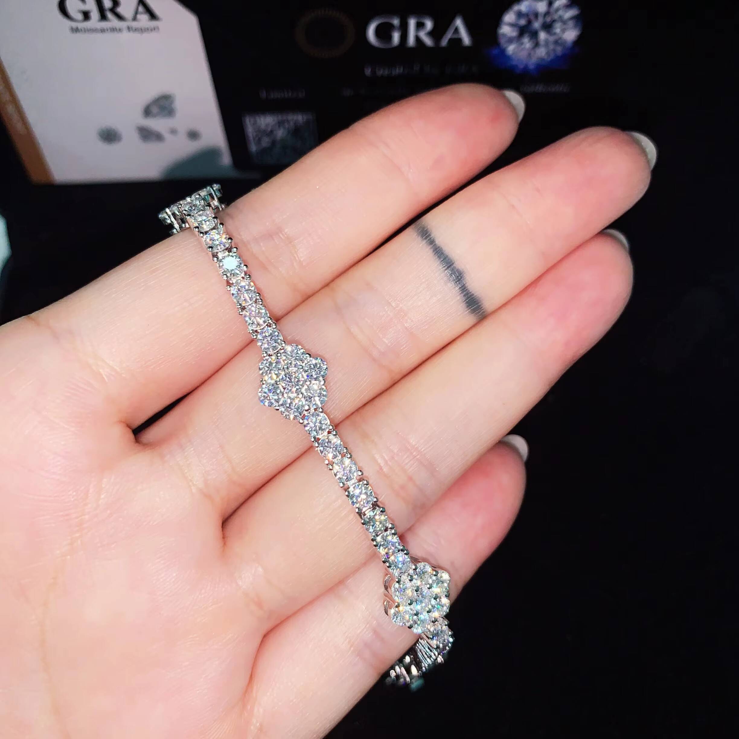 3mm Flower Moissanite Tennis Chain Hip Hop Bracelet 925 Moissanite Tennis Bracelet Women Jewelry Gift Idea for Girl