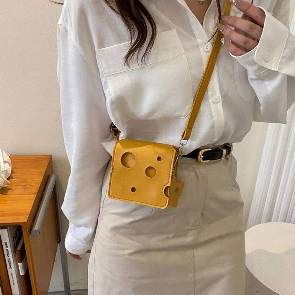 Mini PU Leather Bags Cute Earphone Lipstick Purses Handbags Crossbody Shoulder Bag Women's Triangle and Square Cheese Shaped