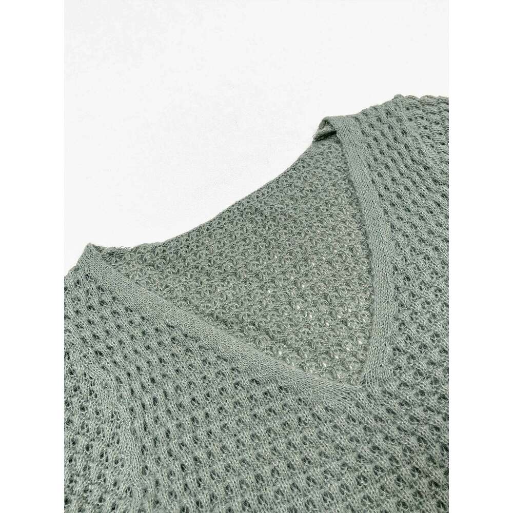 Plain Bishop V Neck Sweater Dress, Elegant Long Sleeve A Line Knit Dress for Spring & Fall, Women's Knitwear XJ260131