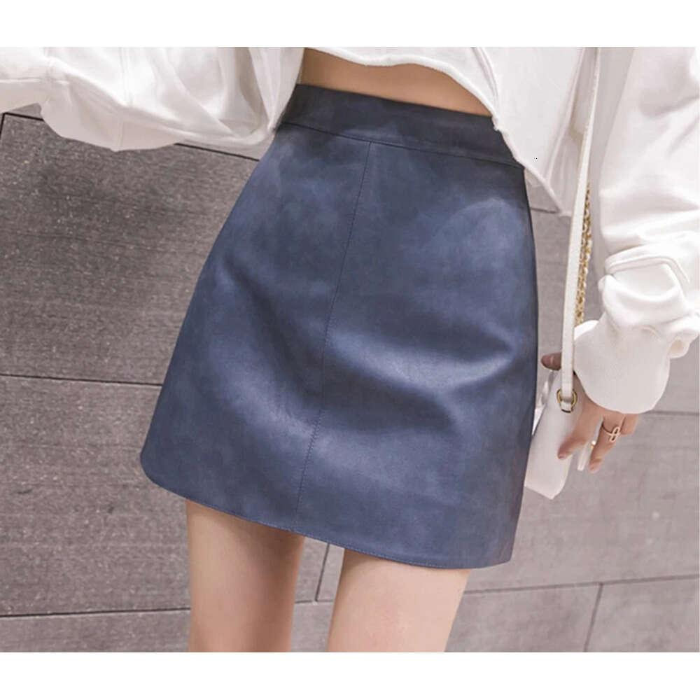Jielur Leather Autumn Winter New Korean High Waist Mini Skirt Female 4 Colors Chic Black Sexy Saia A-line PU Skirts Women XJ260131