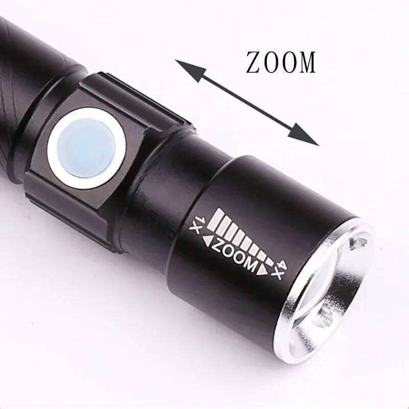 500LM Mini Aluminum Flashlight,USB Rechargeable Zoomable Torch, Waterproof Portable Pocket Light for Camping Hiking Emergency H260131