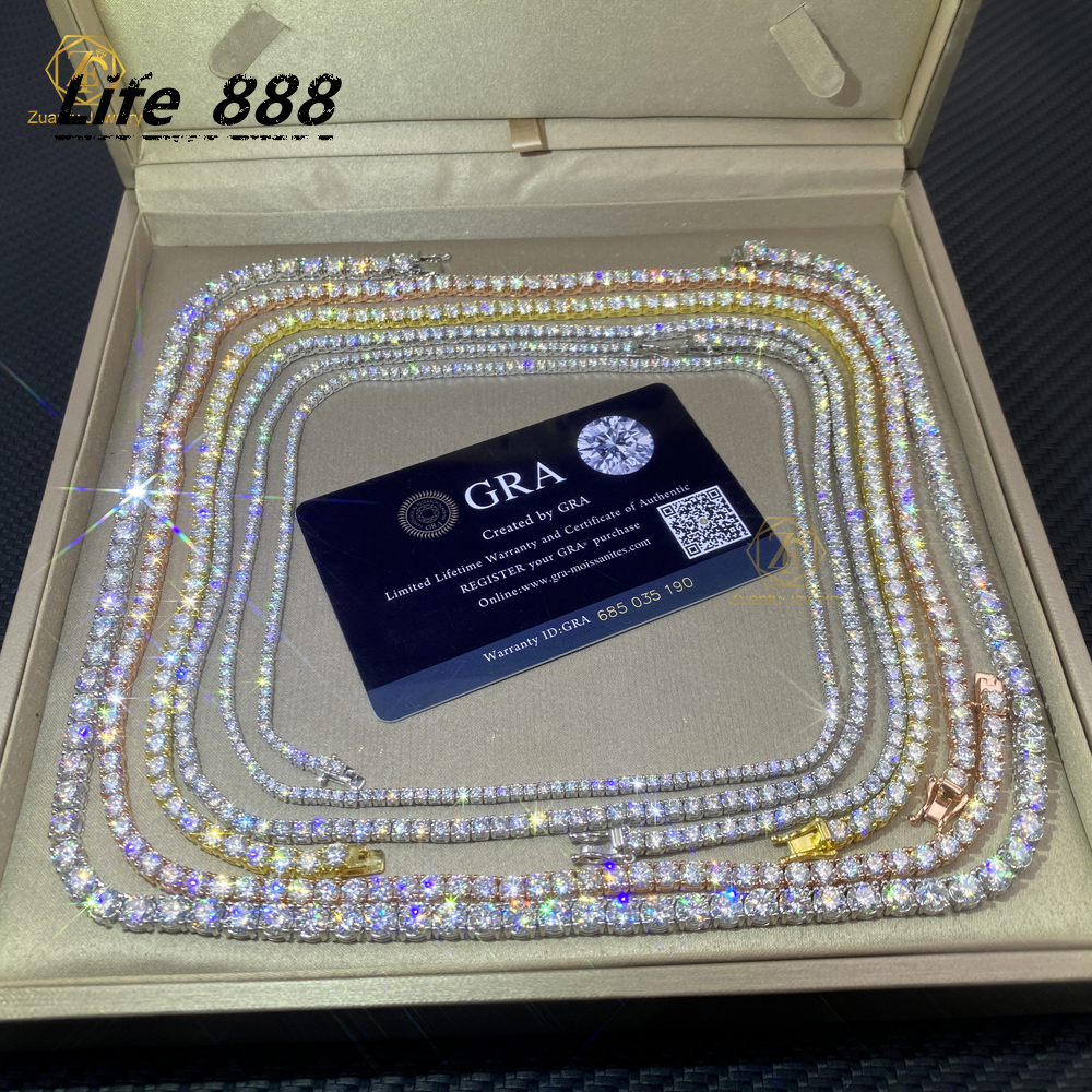 Pass Diamond Tester GRA 3MM 4MM 5MM 65MM Hip Hop Tennis Chain 925 Sterling Silver VVS Moissanite Tennis Link Chain Necklace