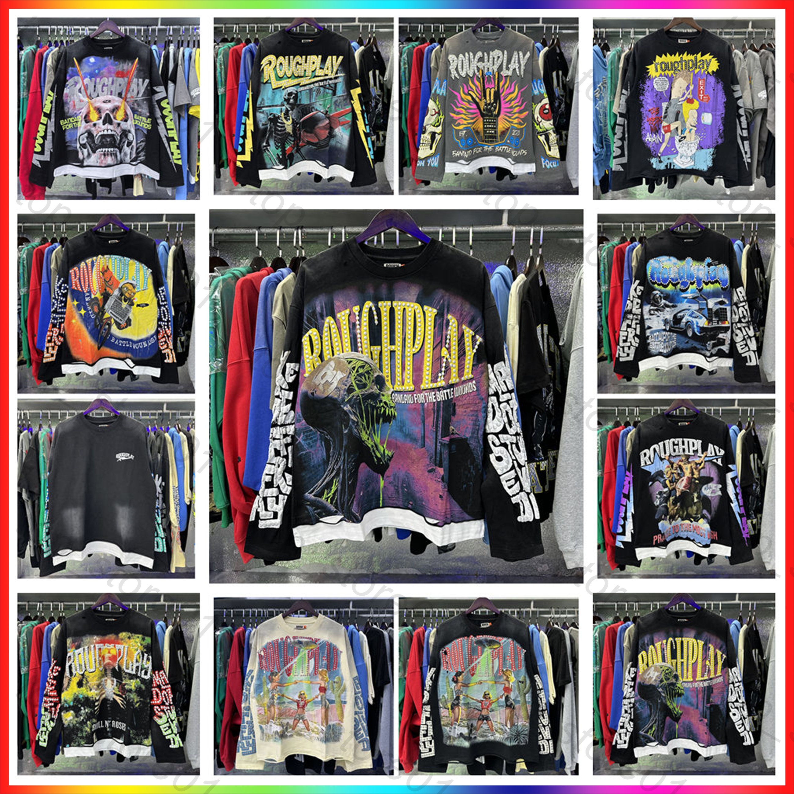 2026ss Designer Hoodies For Men Rough Play Long Sleeve Graphic T Shirt Men Woman Spliced Quality Vintage Washed Streetwear Ripped Hole Black Sweatshirts Top Tees