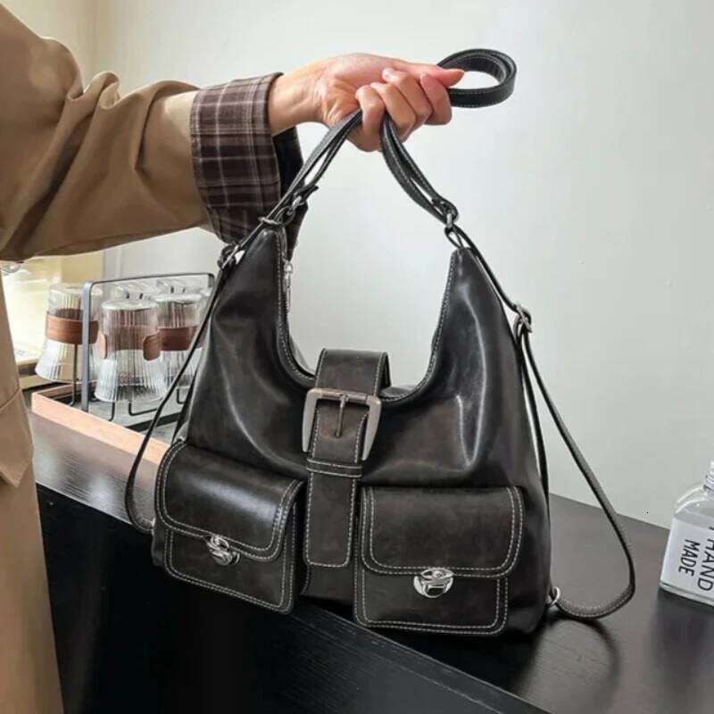 2025 New Sle Double oulder Bapa Trendy Leisure Handbags Retro Large Capaci Casual Women's Tote Underarm Bag Fall Winter