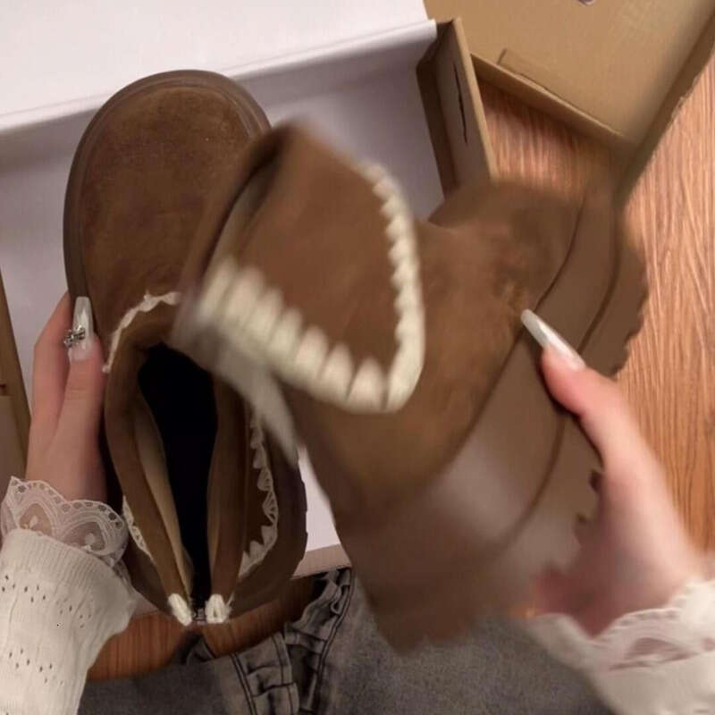 hot new snow boots boot designer women with fleece lining thick sole short boots for women autumn winter turn over martin boots khaki brown casual boo