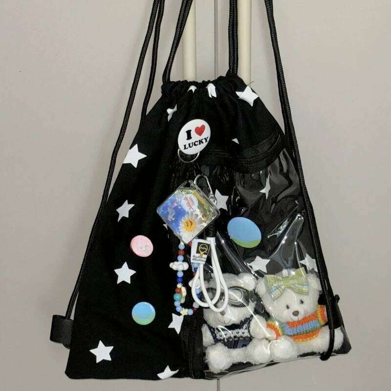 Large Capaci Bapa for Fans Casual Soft Polyester Foldable oulder Purse and Handbag Original White Star Dstring Bag Versatile