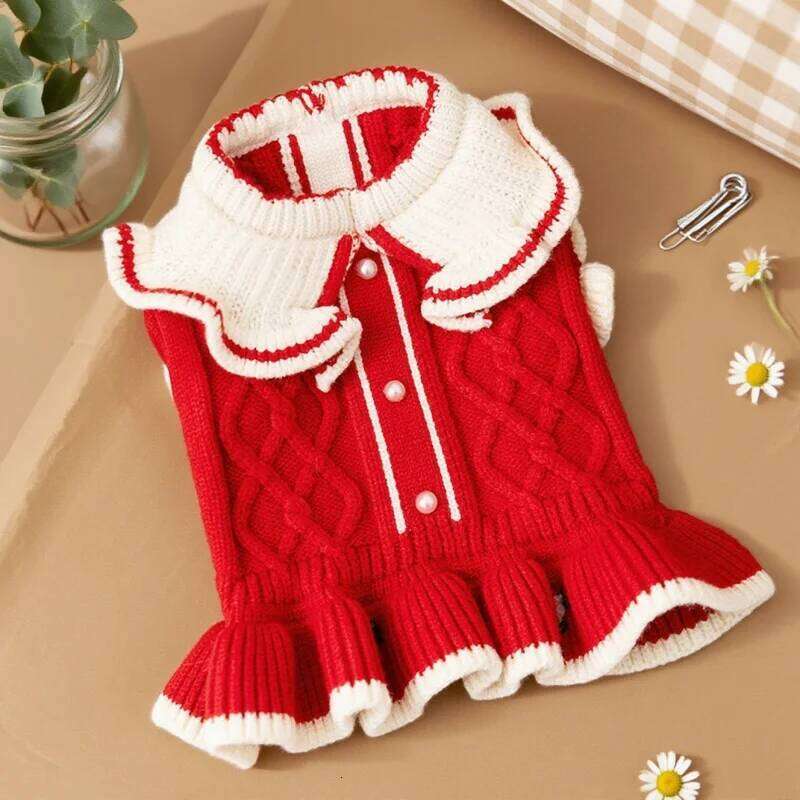 Winter Warm Luxury Dog Knitten Dress Cute Soft Puppy Princess Skirt Flower Print Cat Dresses Pet Sweater Clothes H260129