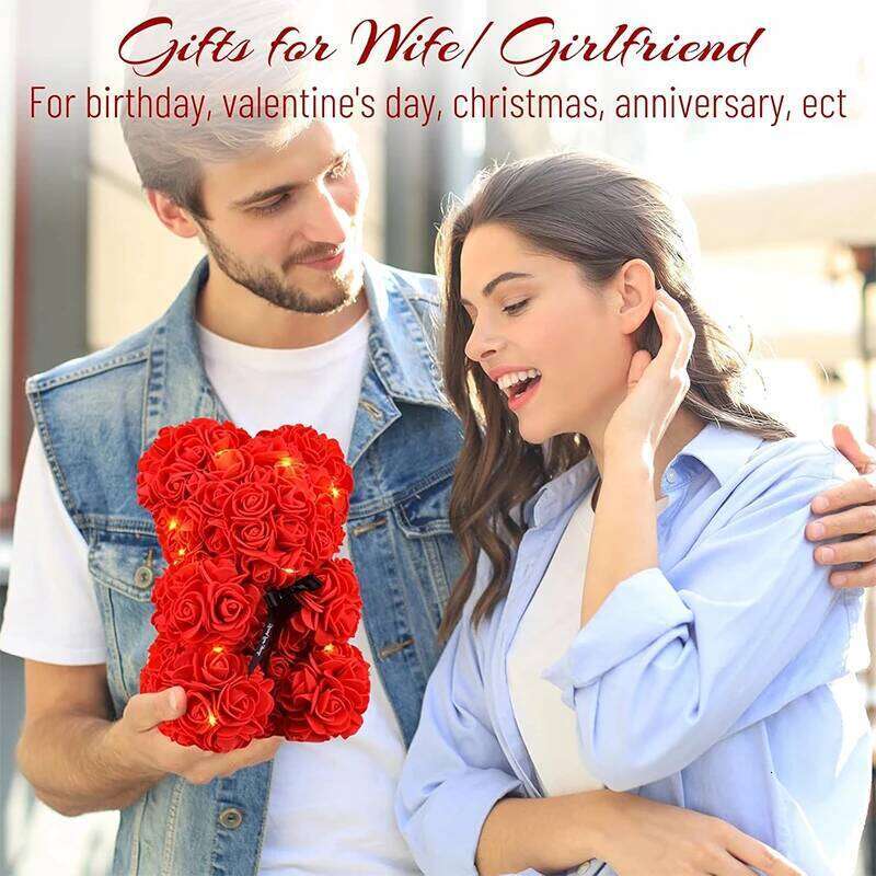 1Pcs LED Artificial Flower Eternal Rose Teddy Bear for Mom Mother's Birthday Valentine's Day Anniversary Gifts & Decoration Y260131