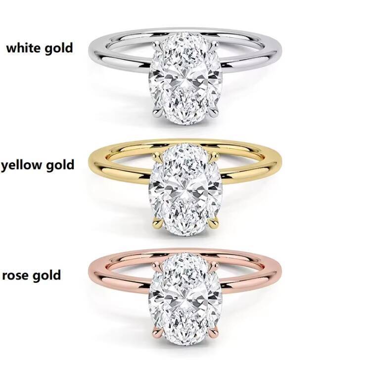 1CT DEF VS VVS IGI Oval HPHT CVD 9K 10K 14K White Rose Yellow Gold Lab Grown Diamond Rings