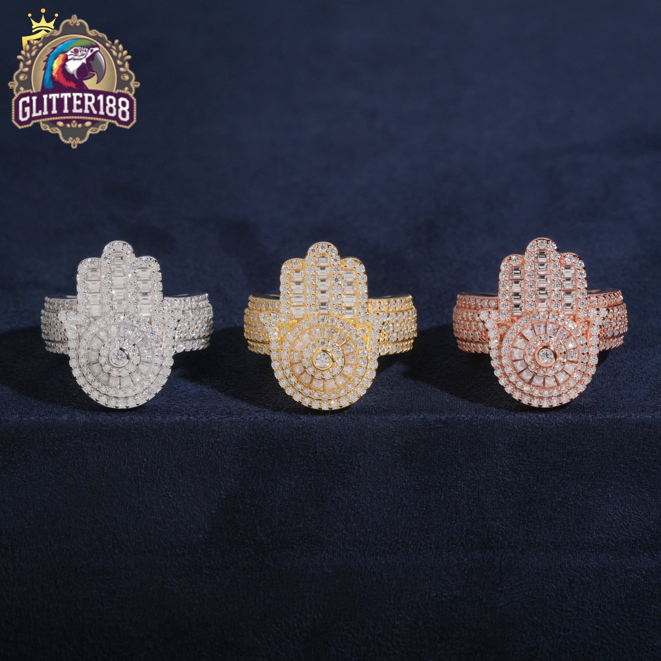 2026 Hip Hop Rapper Rock Jewelry Wholesale 925 Sterling Silver Ice Out Vvs Moissanite Rings for Mens Hamsa Hand Shaped