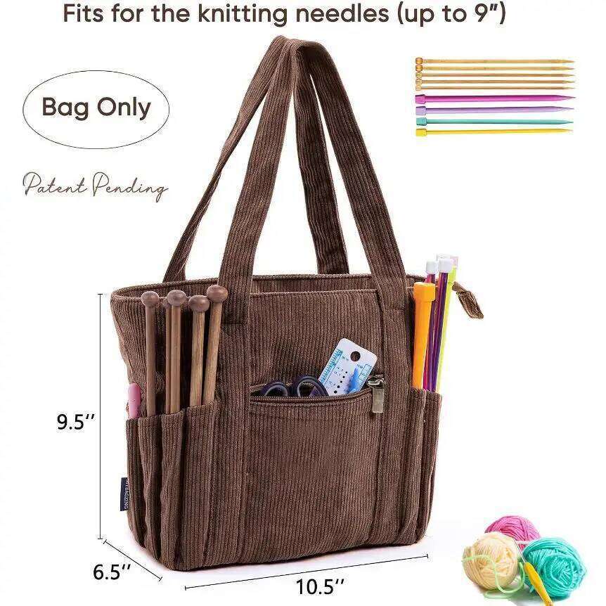 Women's Yarn Tote Corduroy DIY Knitting Large Capacity Crochet Tools Wool Storage Bag