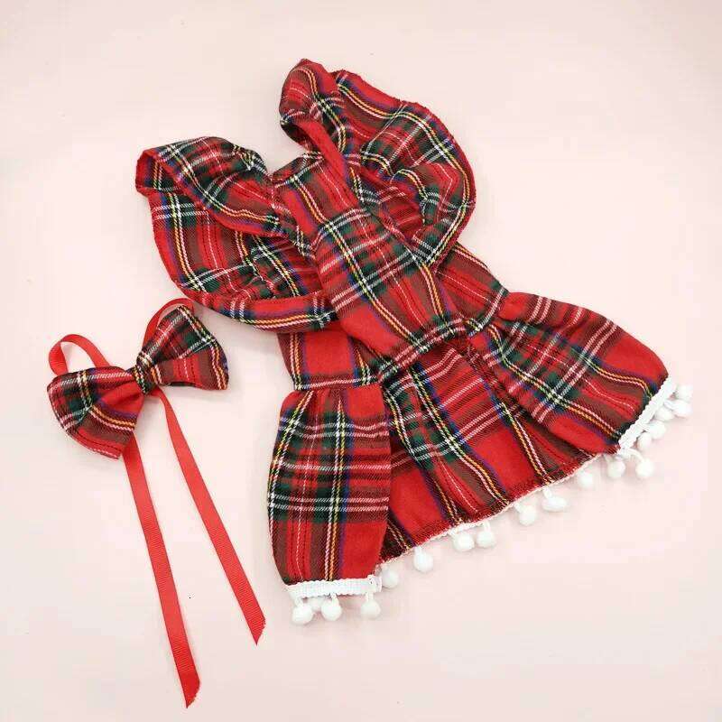 Dresses Strap Autumn Winter Skirt Cat Pet Clothing Cosplay Christmas Checker Clothes for Small Dog H260129