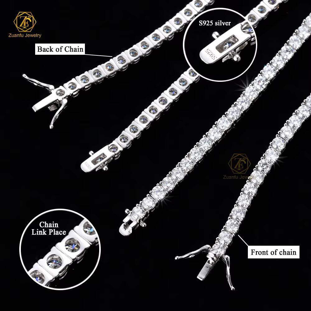 Fine Jewelry Hip Hop Bling S925 Silver 2mm 3mm 4mm 5mm 65mm GRA VVS Moissanite Iced Out Tennis Chain Necklace for Men Women