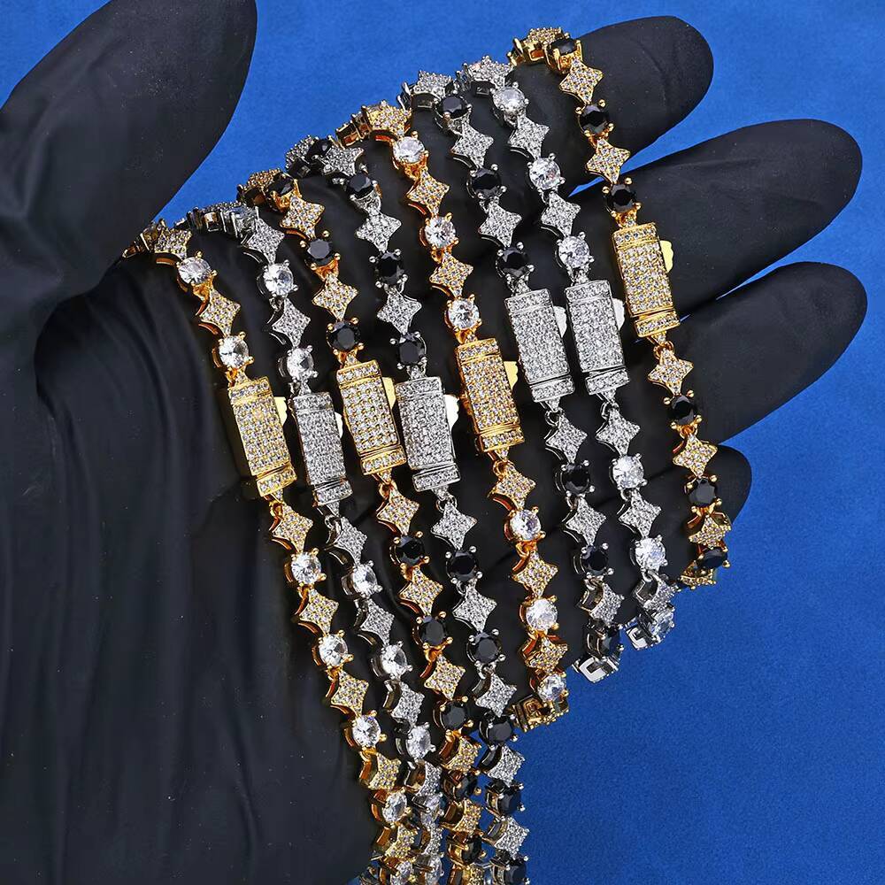 Hip Hop Jewelry Men and Women 925 Silver 6mm Tennis Bracelet Vvs Black Moissanite Star Bracelet High-quality Gift Jewelry