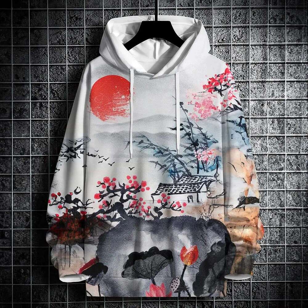 New Autumn Hoodie 3D Landscape Ink Print Street Style Long Sleeve National Trend Handsome Hot-Selling Men's Clothing Luanyun Luanyun