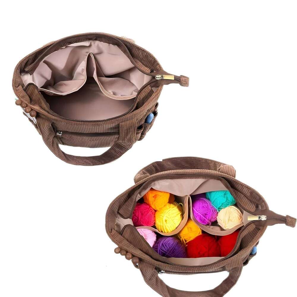 Women's Yarn Tote Corduroy DIY Knitting Large Capacity Crochet Tools Wool Storage Bag
