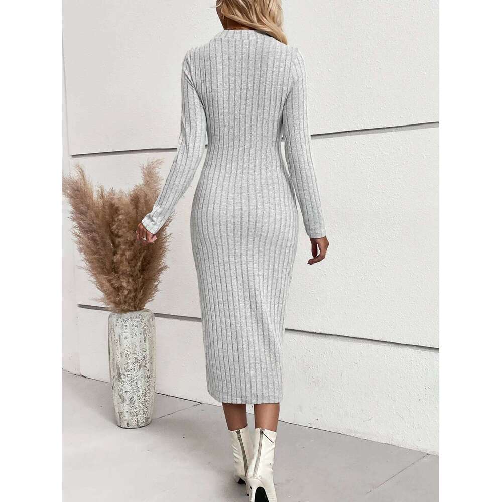 Cross border European American women's spring autumn knitted tight and sexy buttocks wrapped mid length dress XJ260131