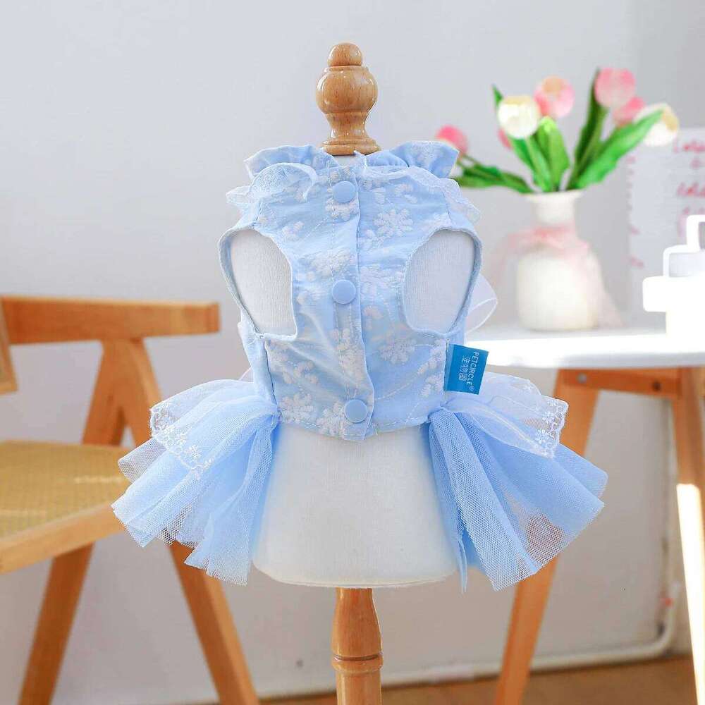 New Waltz - Sky Blue Puppy Dog Clothes Spring Summer Pet Cat Wedding Mesh Dress Princess H260129