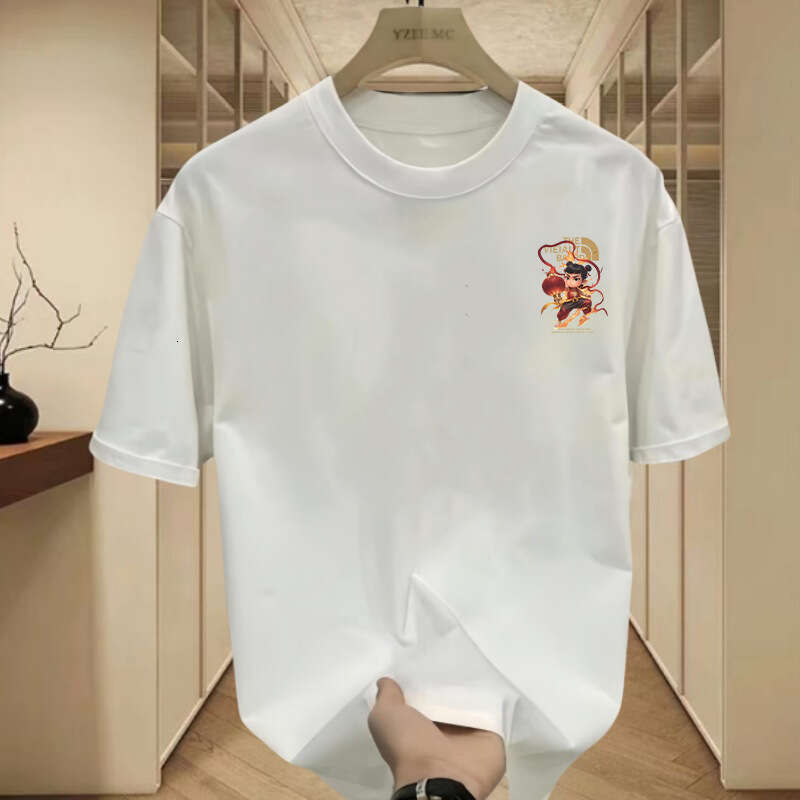 National Trend Summer New Clothing Men's Loose Nezha Costume T-Shirt Trendy Tibetan DIY Customization Luanyun Luanyun