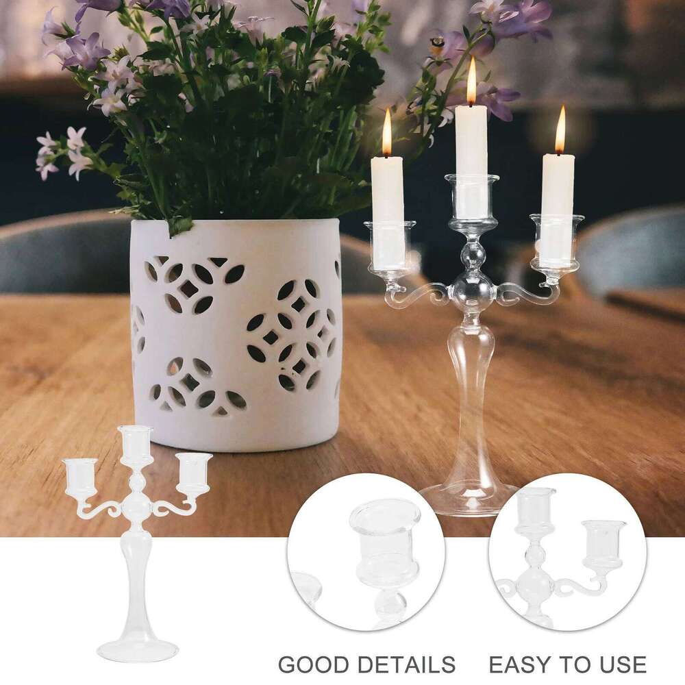 Clear Glass Candlestick Holder Smooth Polished Surface Perfect for Christmas Weddings Valentine's Day Home Decoration Y260131