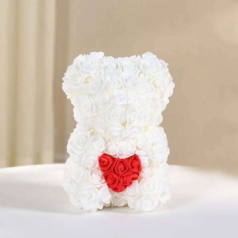 24cm Valentines Day Gift Flower Bear Rose Artificial Decoration Foam Flowers Christmas Gifts for Girl Women Y260131