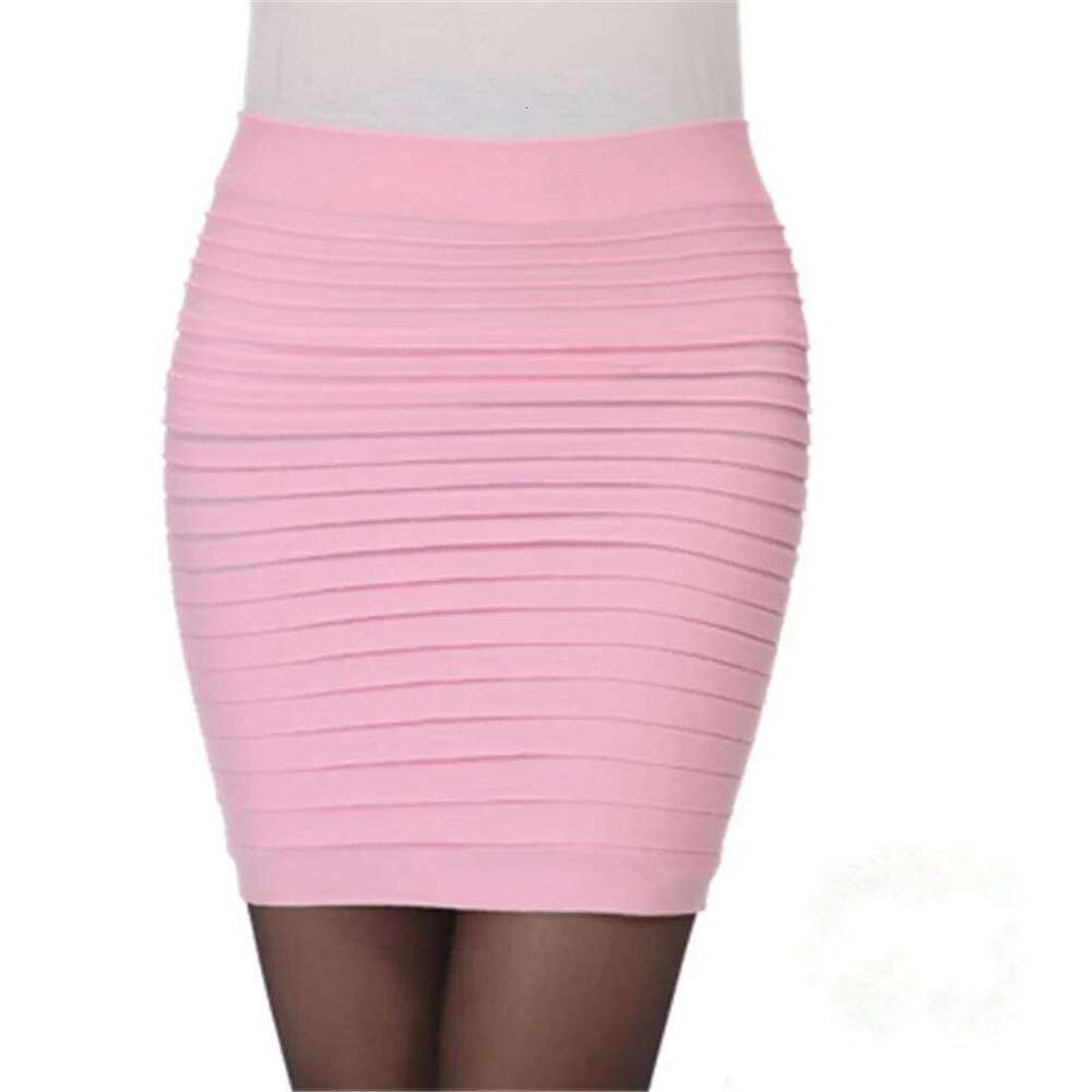 Summer Women High Waist Pleated Candy Color Knitted Elastic Mini Skirt Sexy Office Lady Short Skirts Black red XJ260131