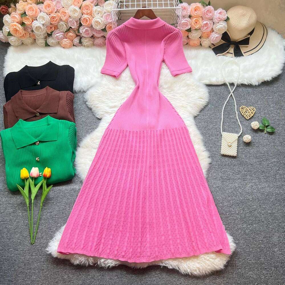 YuooMuoo Women 2025 New Brand Fashion Elegant Patchwork Big Swing Knitted Long Lady Luxury Shirt Sweater Dress Robe XJ260131