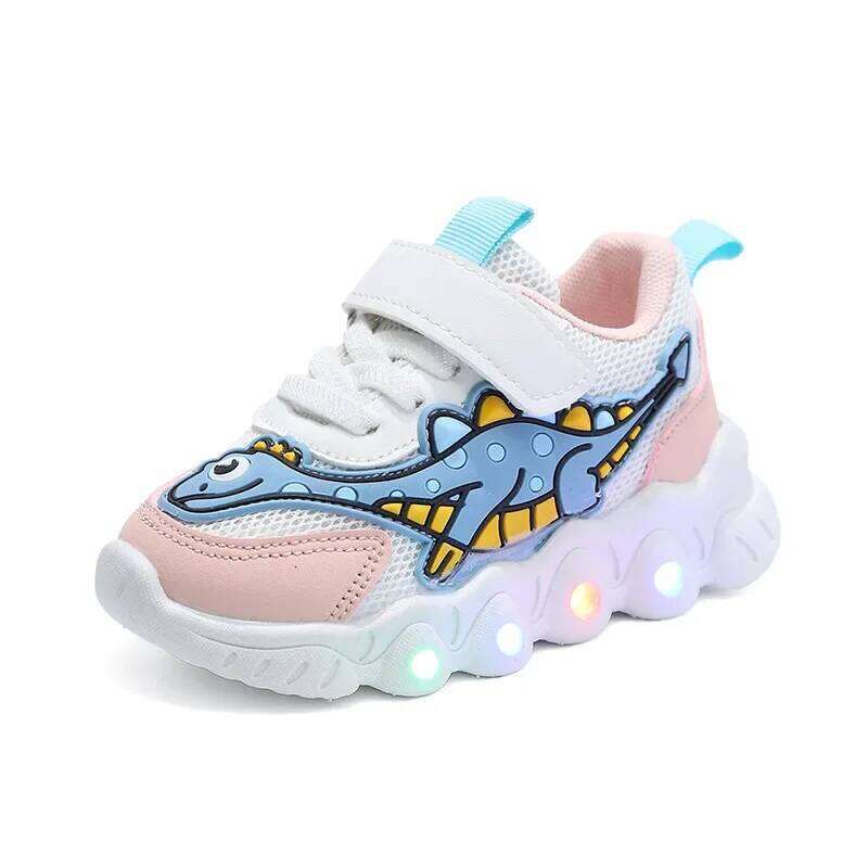 Tennis LED Children Trainer Cartoon Casual Sneaker Boy Kid for Girl Mesh Breathable Baby Illuminated Shoe Y260128