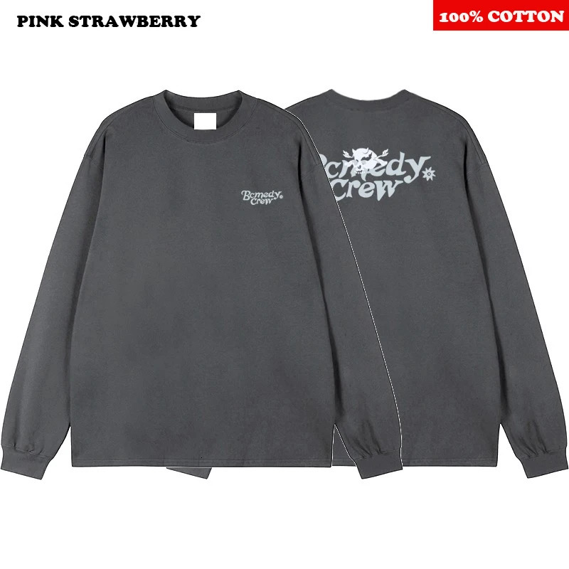 American Street White T-shirt Mens Autumn 100 Cotton Oversize Long sleeved Sports Gym T-shirt Y2k Tops Men clothing 260118