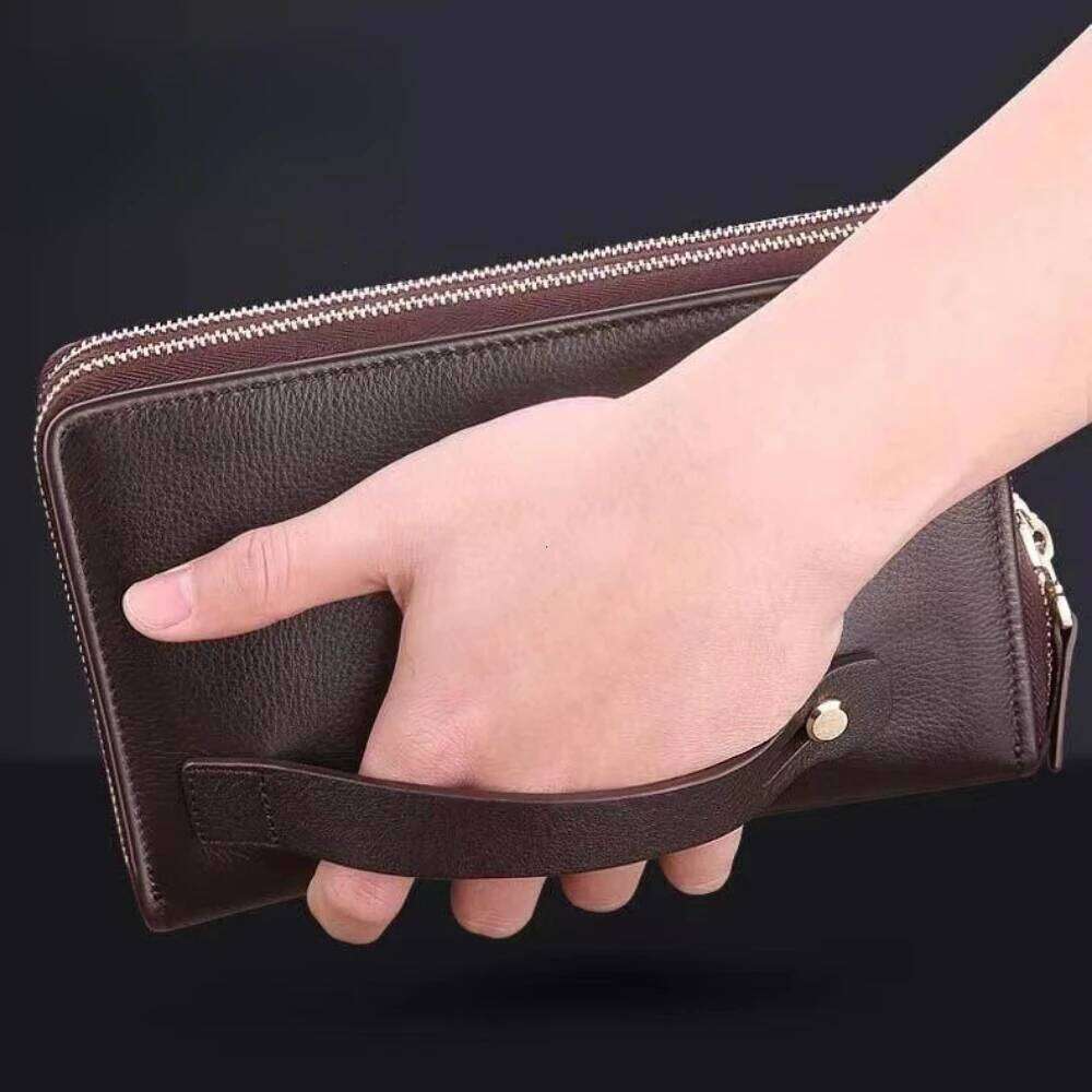 Wallet Long Money Foreskin Leather Large Business Handbag Mobile Phone Card Holder Men's Gift Father Son Husband B