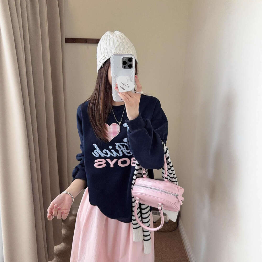 Korean Dongdaemun Patch Embroidery Round Neck Sweatshirt For Women, Autumn New Simple Letter Loose Casual Versatile Long Sleeve