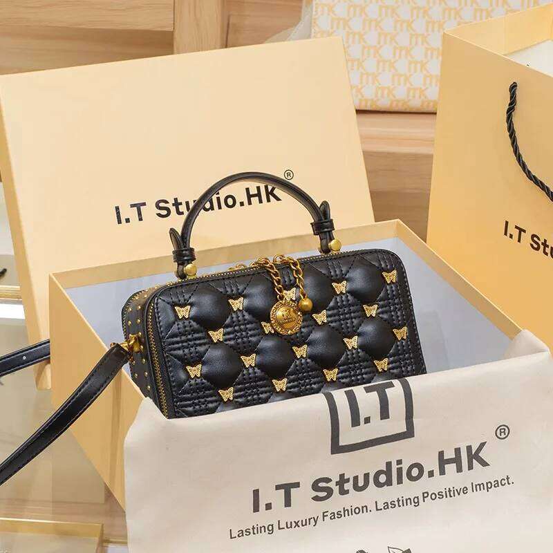 Women's 2024 new brand handbag leather bucket bag, high-end designer single shoulder crossbody portable square bag