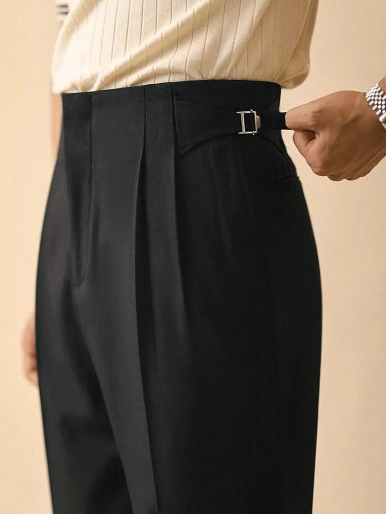 FallWinter 2025 Mens Elegant Italian Neapolitan High Waist Wide Leg Pants with Tucks And Buttons Business Casual Style 260120