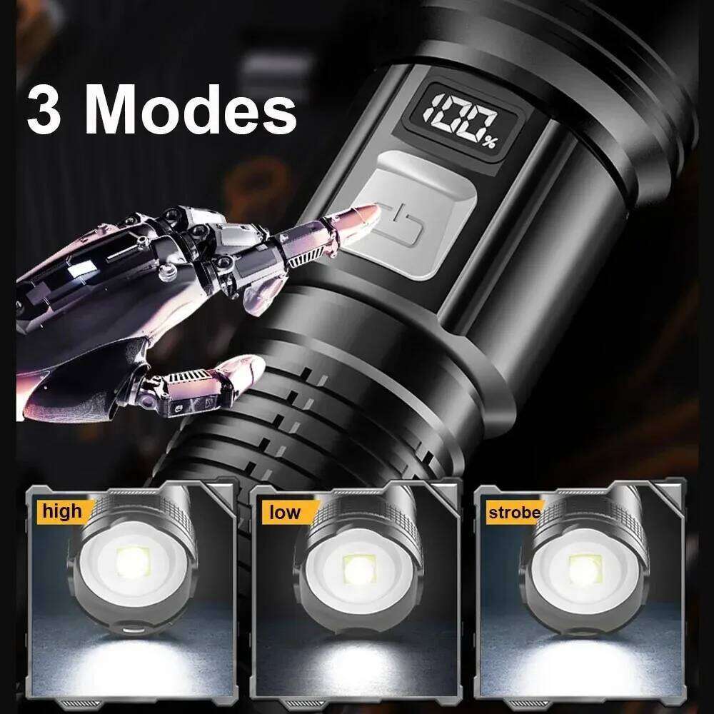 Super Bright LED Flashlight High Power Long Range USB Rechargeable Tactical Torch Outdoor Waterproof Camping Fishing Lantern H260131
