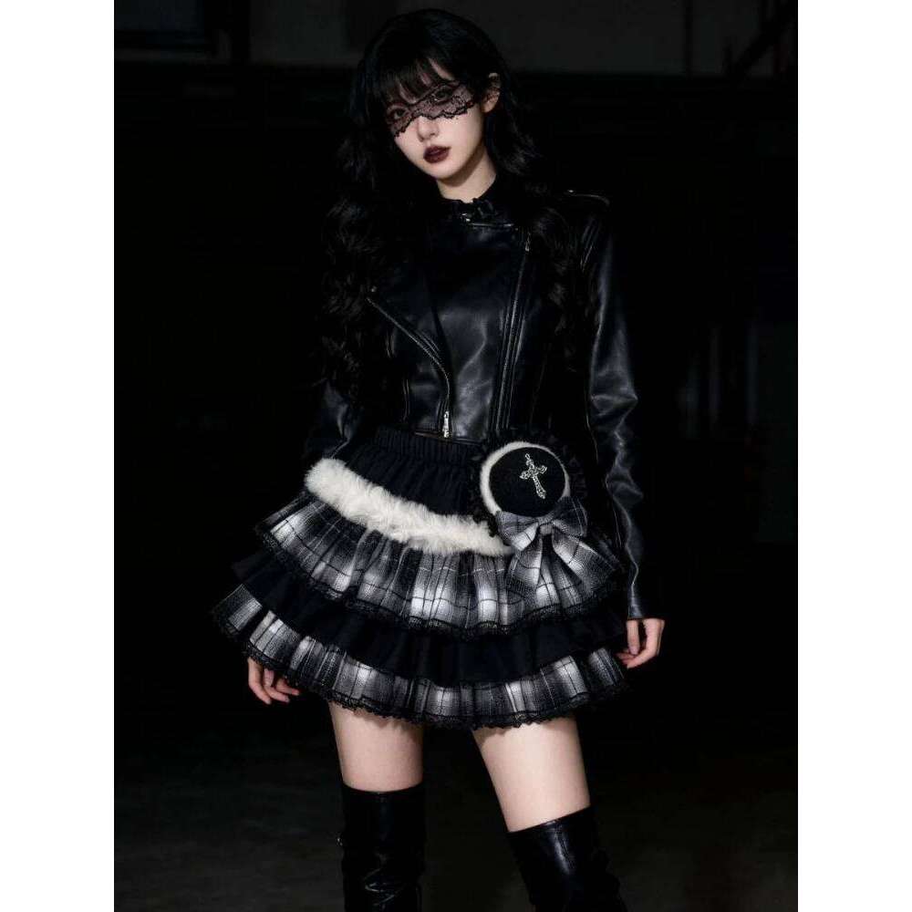 Subculture Punk Loose Lace Gothic Skirt Women Darkly Elastic Waist Vintage Patchwork Short Skirts Y2k Hot Girl Aesthetic Clothes XJ260131