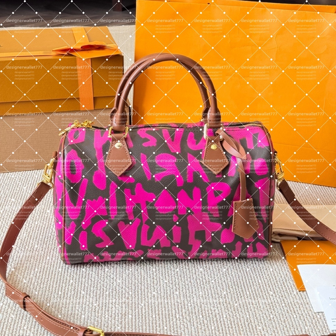 TOP women designer tote bag womens graffiti canvas leather shoulder crossbody bags Luxury printed speedytote soft 30 pillow Bag handbag purse top quality