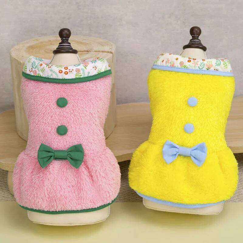 Luxury Fleece Dress Coat Winter Pink Yellow Warm Dog Clothes For Small Dogs Chihuahua Dachshund Sleeveless Hoodie Dresses Outfit H260130
