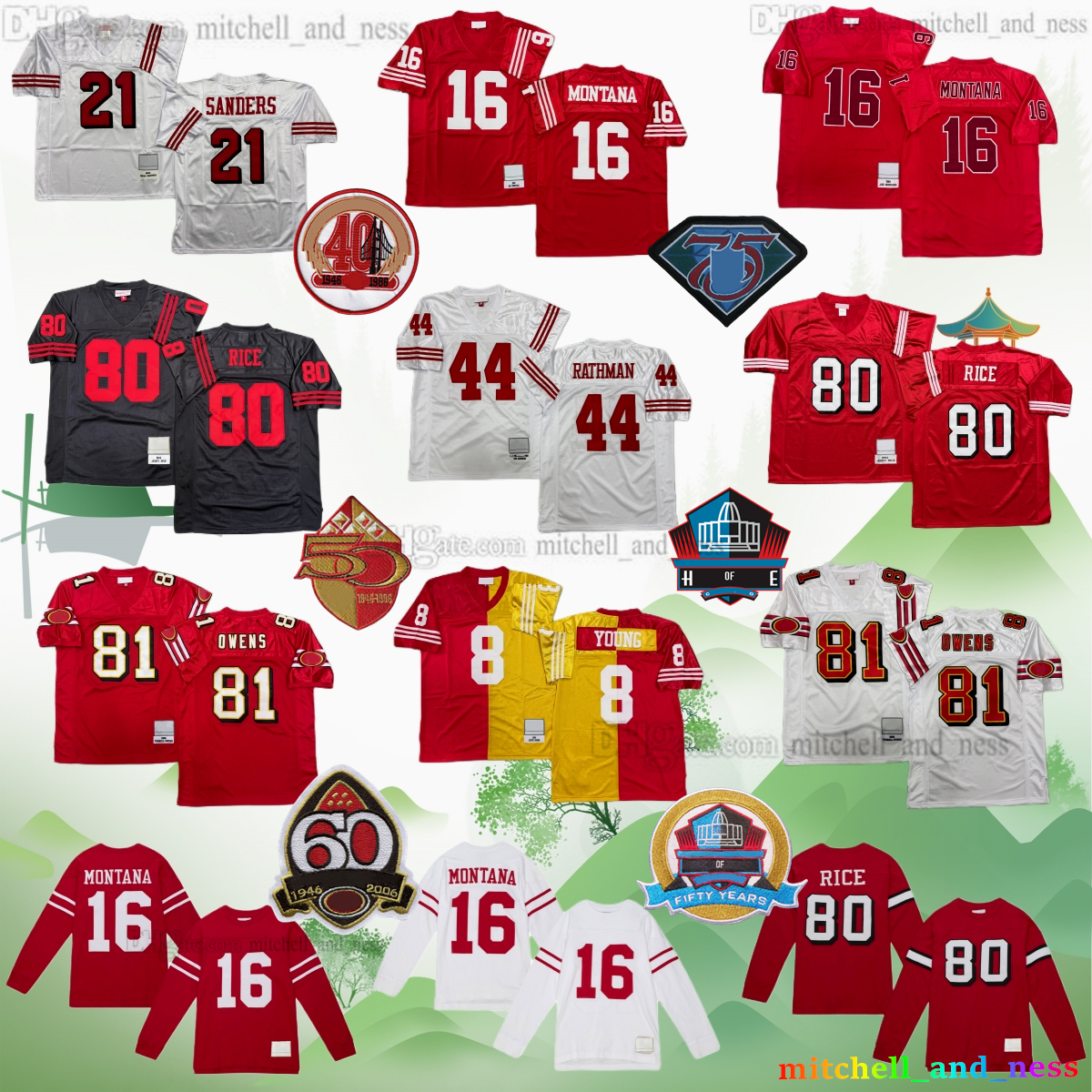 Custom S-6XL Throwback 1950 Football 8 Steve Young Jersey 16 Joe Montana 21 Deion Sanders 33 Roger Craig 42 Ronnie Lott 44 Tom Rathman 80 Jerry Rice Classic Retro Jerseys