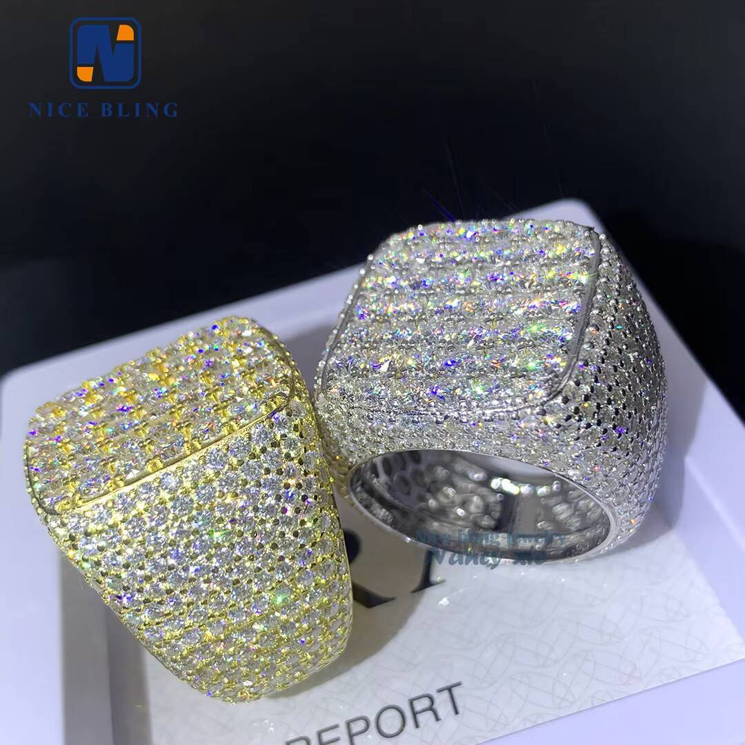 2026 Hot Sell Drop Shipping White Gold Iced Out GRA Moissanite Diamond Ring for Men hip hop ring