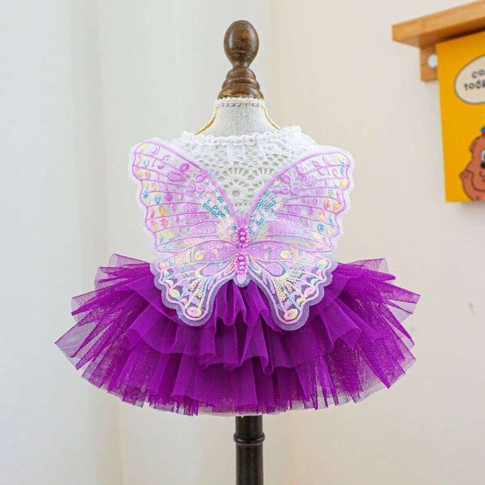 Princess Dress Butterfly Lace Costumes For Dog Chihuahua Yorkie Clothes Wedding Party Cooling Vest With Rose Bows Tutu Skir H260129