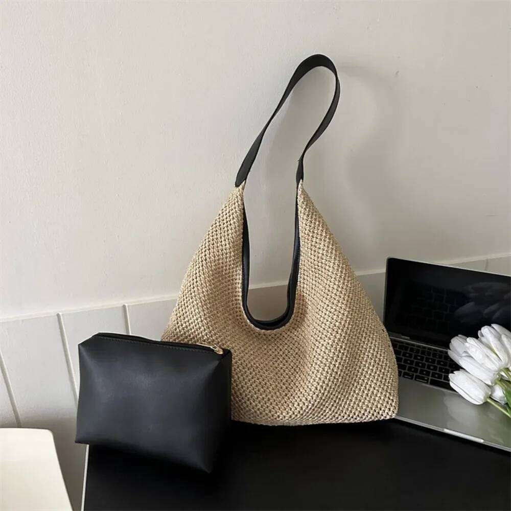 Casual Summer Popular Woven Mother-in-law 2024 Fashionable One-shoulder Seaside Travel Beach Straw Bag Women Handbags